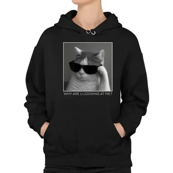 Žertovný předmět Why are u looking at me? - kočka v brýlích - dámská mikina s potiskem- Tričkový.cz