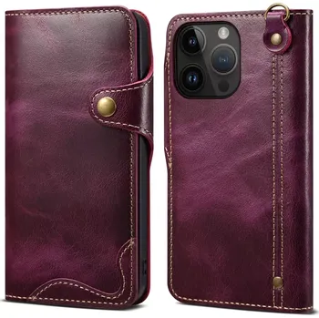 Pouzdro na mobilní telefon Pouzdro na iPhone 14 Pro Kožené fialové