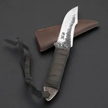 Kuchyňský nůž Exkluzivní nůž ručně kovaný s koženou rukojetí Black Knight