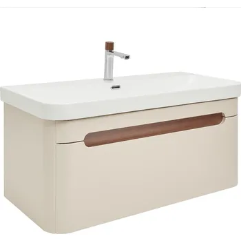 Koupelnový nábytek SAT Koupelnová skříňka s umyvadlem a baterií SAT Fusion 97,5x43x45 cm pískově béžová mat SATFUSION100BEMWBA SATFUSION100BEMWBA