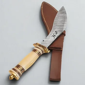 Kuchyňský nůž Exkluzivní lovecký nůž z damascénské oceli a rukojetí z kosti velblouda Khanjar