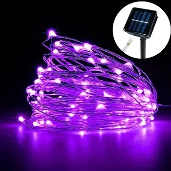 Venkovní osvětlení Solární LED světelný řetěz | venkovní osvětlení, dekorativní lampa - fialová , 7m 50LED