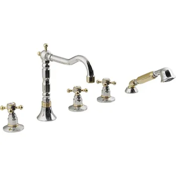 Reitano Rubinetteria ANTEA pětiprvková baterie na okraj vany s retro hubicí, chrom/zlato