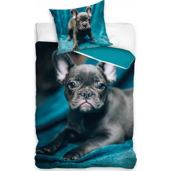 Povlečení Carbotex Bavlněné povlečení francouzský buldoček 140 x 200, 70 x 90 cm zipový uzávěr