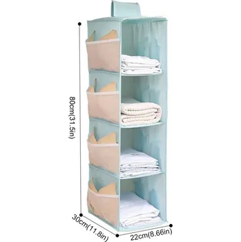 Úložný box Skládací závěsný organizér do skříně | závěsný organizér, úložná taška - Modrá čtyřvrstvá