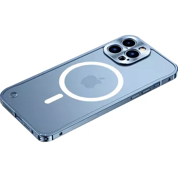 Pouzdro na mobilní telefon Kovový magnetický Magsafe kryt na Apple iPhone 15 Pro, modrý