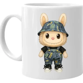 Žertovný předmět Panenka Bubu v kraťasech - hrnek s potiskem – dárek pro fanoušky Labubu- Tričkový.cz