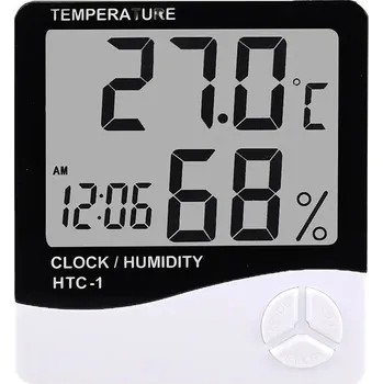 Meteostanice Digitální měřič teploty a vlhkosti s hodinami | domácí meteostanice, vlhkoměr - HTC-1