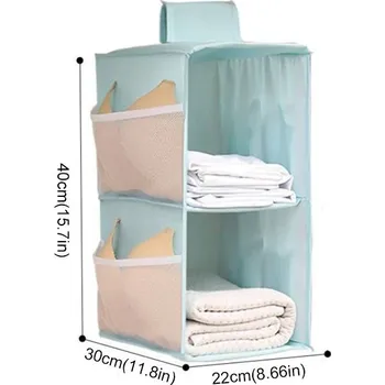 Úložný box Skládací závěsný organizér do skříně | závěsný organizér, úložná taška - Modrá Dvouvrstvá