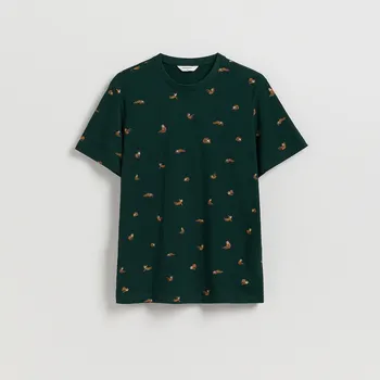 Reserved - Tričko regular s potiskem - tmavě zelená - 452EX-79X - 452EX-79X-XXL