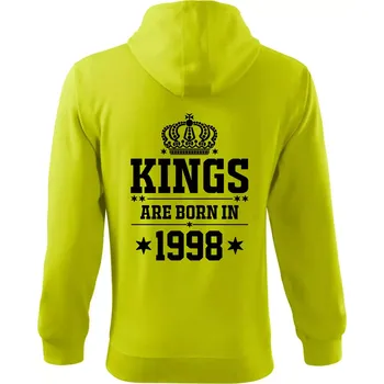 Pánská mikina Kings are born in 1998 - Mikina s kapucí na zip trendy zipper - S ( Limetková )