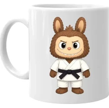 Žertovný předmět Panenka Bubu bojový umělec - hrnek s potiskem pro fanoušky Labubu- Tričkový.cz