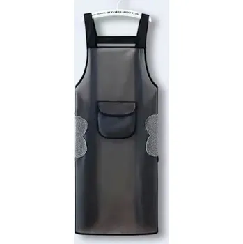 Kuchyňská zástěra Voděodolná kuchyňská PVC zástěra černá | kuchyňská zástěra, pracovní zástěra - 95 cm - s ručníkem