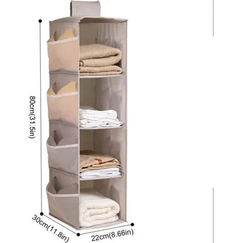 Úložný box Skládací závěsný organizér do skříně | závěsný organizér, úložná taška - Šedá čtyřvrstvá