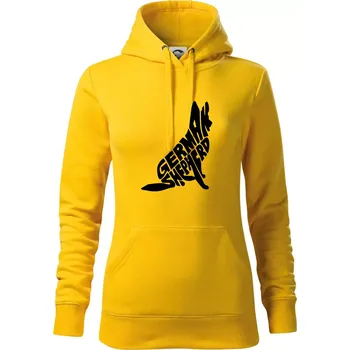 Dámská mikina Německý ovčák sedící napis - Mikina dámská Cape s kapucí - XS ( Žlutá )