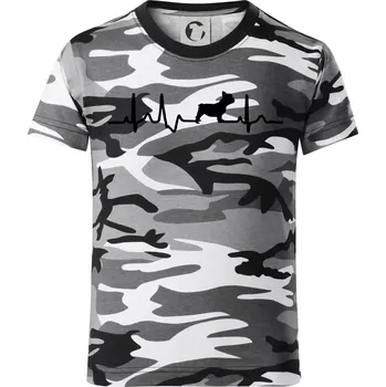 Chlapecké tričko EKG Francouzský buldoček z boku - Dětské maskáčové triko - 134 cm/8 let ( Šedý maskáč )