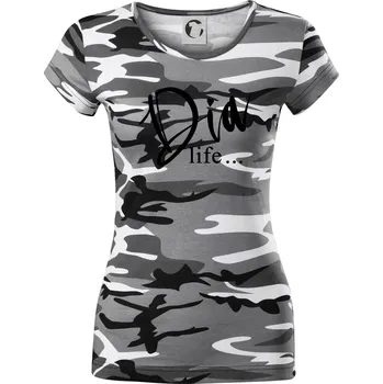 Dámské tričko D I A Life - Dámské maskáčové triko - S ( Šedý maskáč )