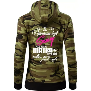Dámská mikina Nesnáším být sexy matka 4 dětí - Dámská mikina trendy zipper s kapucí - XS ( Zelený maskáč )