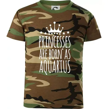 Princesses are born as Aquarius - Vodnář - Dětské maskáčové triko - 134 cm/8 let ( Hnědý maskáč )