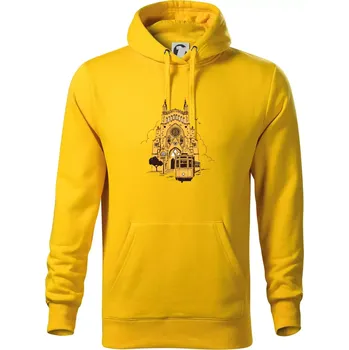 Pánská mikina Mallorca - katedrála a tramvaj - Mikina pánská Cape s kapucí - M ( Žlutá )