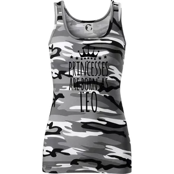 Dámské tričko Princesses are born as Leo - Lev - Dámské Maskáčové tílko - XL ( Šedý maskáč )