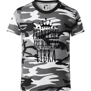 Chlapecké tričko Princesses are born as Libra - Váhy - Dětské maskáčové triko - 104-110cm / 3-4 roky ( Šedý maskáč )