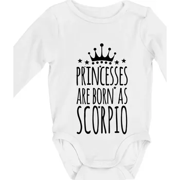 Kojenecký body Princesses are born as Scorpio - Štír - Body kojenecké s dlouhým rukávem - Dlouhý r. do 3 měs ( Bílá )