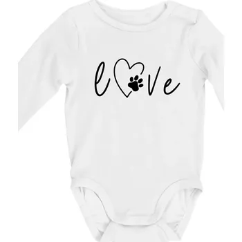 Love nápis zvíře - Body kojenecké s dlouhým rukávem - Dlouhý r. 6-12 měs ( Bílá )
