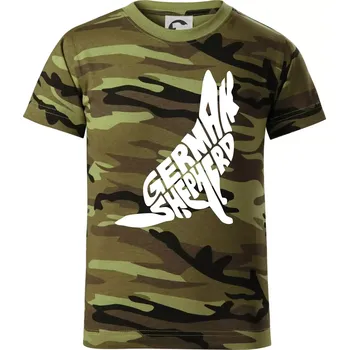 Chlapecké oblečení Německý ovčák sedící napis - Dětské maskáčové triko - 134 cm/8 let ( Zelený maskáč )