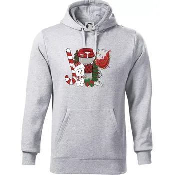 Pánská mikina Vánoce, víno a sněhulák - Mikina pánská Cape s kapucí - 5XL ( Světlešedý Melír )
