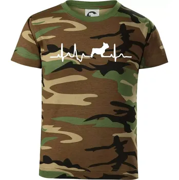 EKG Francouzský buldoček z boku - Dětské maskáčové triko - 146 cm/10 let ( Hnědý maskáč )