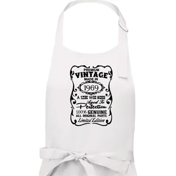 Kuchyňská zástěra Vintage Etiketa - 1969 - Dámská zástěra na vaření - Univerzální velikost ( Bílá )