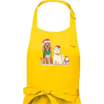 Kuchyňská zástěra Veselé vánoce - pes, křeček a kočka - Dámská zástěra na vaření - Univerzální velikost ( Žlutá )