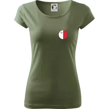 Dámské tričko Vlajka Malta kulatá na prso - Dámské triko Pure - XL ( Khaki )
