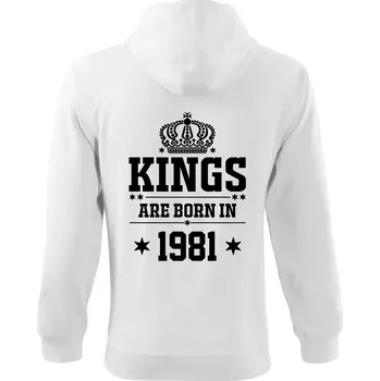 Pánská mikina Kings are born in 1981 - Mikina s kapucí na zip trendy zipper - M ( Bílá )