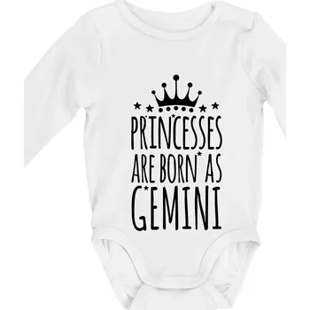 Kojenecké oblečení Princesses are born as Gemini - Blíženci - Body kojenecké s dlouhým rukávem - Dlouhý r. do 3 měs ( Bílá )