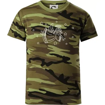 Andílek hrající - Dětské maskáčové triko - 134 cm/8 let ( Zelený maskáč )