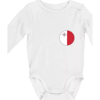 Vlajka Malta kulatá na prso - Body kojenecké s dlouhým rukávem - Dlouhý r. 3-6 měs ( Bílá )
