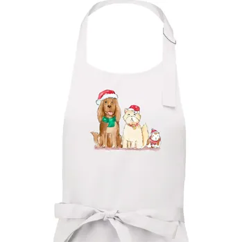 Kuchyňská zástěra Veselé vánoce - pes, křeček a kočka - Dámská zástěra na vaření - Univerzální velikost ( Bílá )