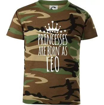 Princesses are born as Leo - Lev - Dětské maskáčové triko - 122 cm/6 let ( Hnědý maskáč )