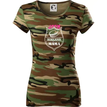 Dámské tričko Hokejová máma - puk - Dámské maskáčové triko - XL ( Hnědý maskáč )