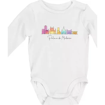 Mallorca - Siluety památek - barevné - Body kojenecké s dlouhým rukávem - Dlouhý r. 3-6 měs ( Bílá )