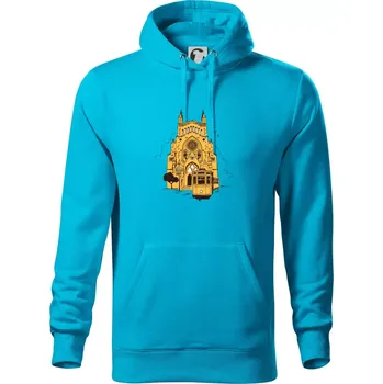 Pánská mikina Mallorca - katedrála a tramvaj - Mikina pánská Cape s kapucí - 4XL ( Světlý tyrkys )