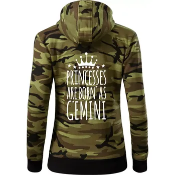Dámská mikina Princesses are born as Gemini - Blíženci - Dámská mikina trendy zipper s kapucí - XL ( Zelený maskáč )