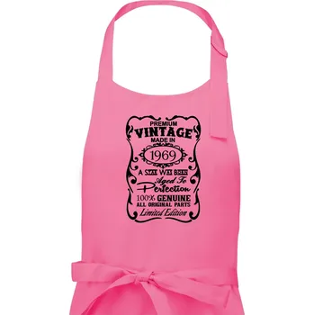 Kuchyňská zástěra Vintage Etiketa - 1969 - Dámská zástěra na vaření - Univerzální velikost ( Růžová )