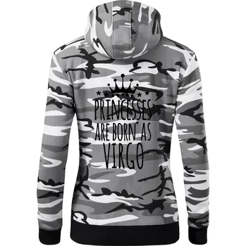 Dámská mikina Princesses are born as Virgo - Panna - Dámská mikina trendy zipper s kapucí - XL ( Šedý maskáč )