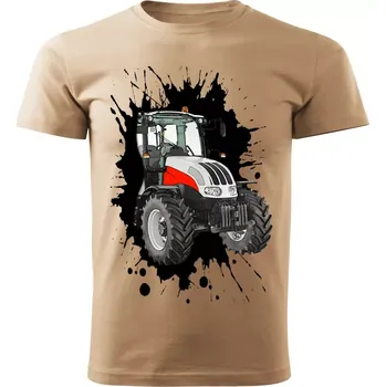 Pánské tričko Pánské tričko s traktorem STEYR 4095 pískové 4XL (tričko s traktorem)