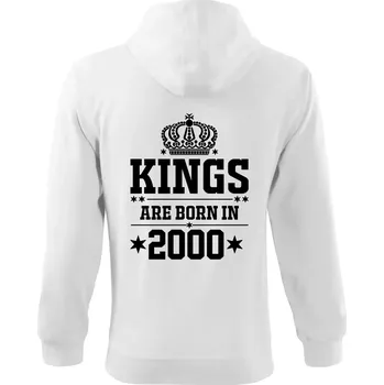 Pánská mikina Kings are born in 2000 - Mikina s kapucí na zip trendy zipper - S ( Bílá )