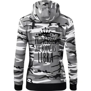 Dámská mikina Princesses are born as Libra - Váhy - Dámská mikina trendy zipper s kapucí - M ( Šedý maskáč )