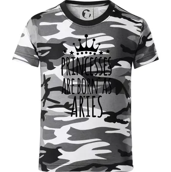 Chlapecké tričko Princesses are born as Aries - Beran - Dětské maskáčové triko - 122 cm/6 let ( Šedý maskáč )